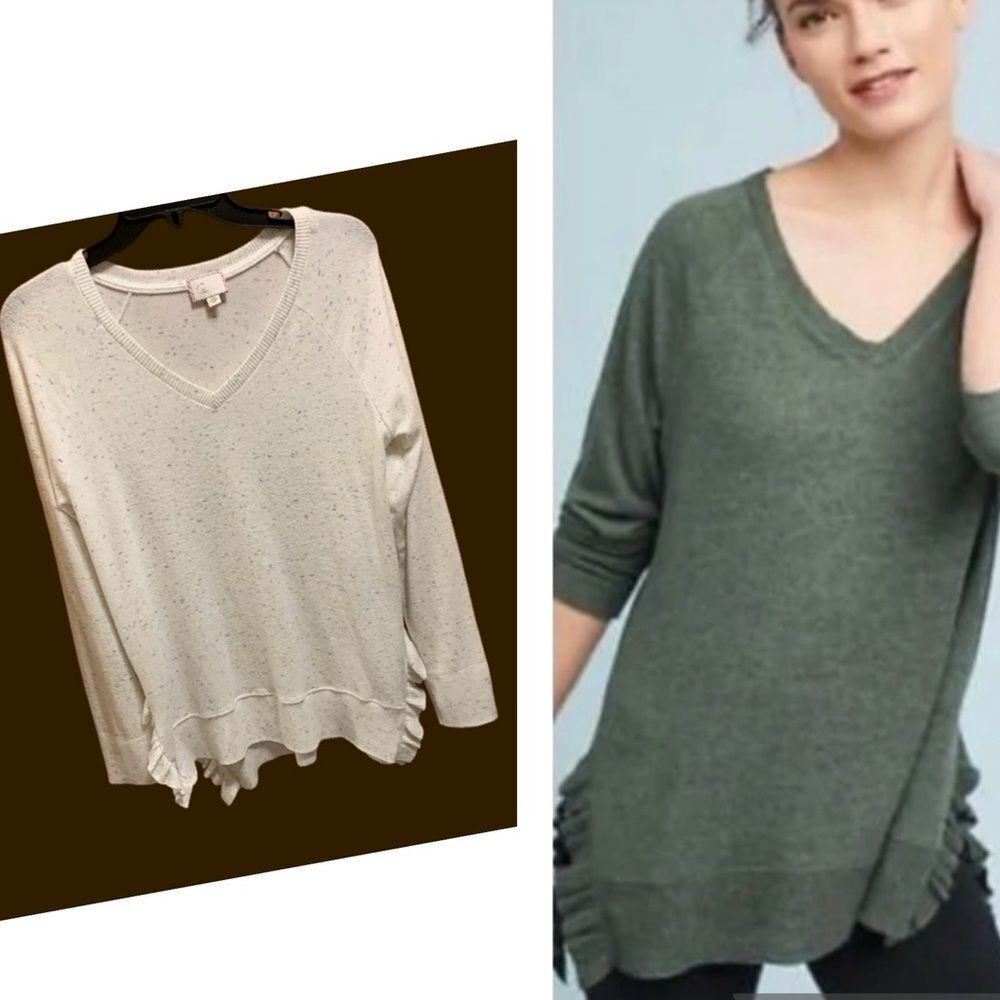 Anthropologie 9-H15 STCL | Women’s Cream Beige Boho V neck Knit Sweater Size XS